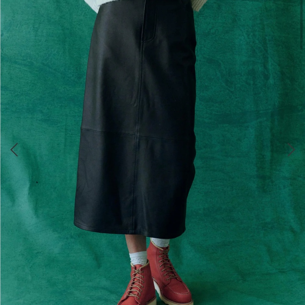 THE GREAT. Leather Column Skirt Black